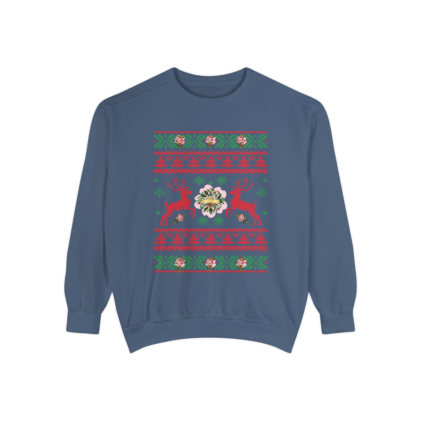 Reindeer on Roses - Unisex Garment-Dyed Sweatshirt - Darlin Primrose