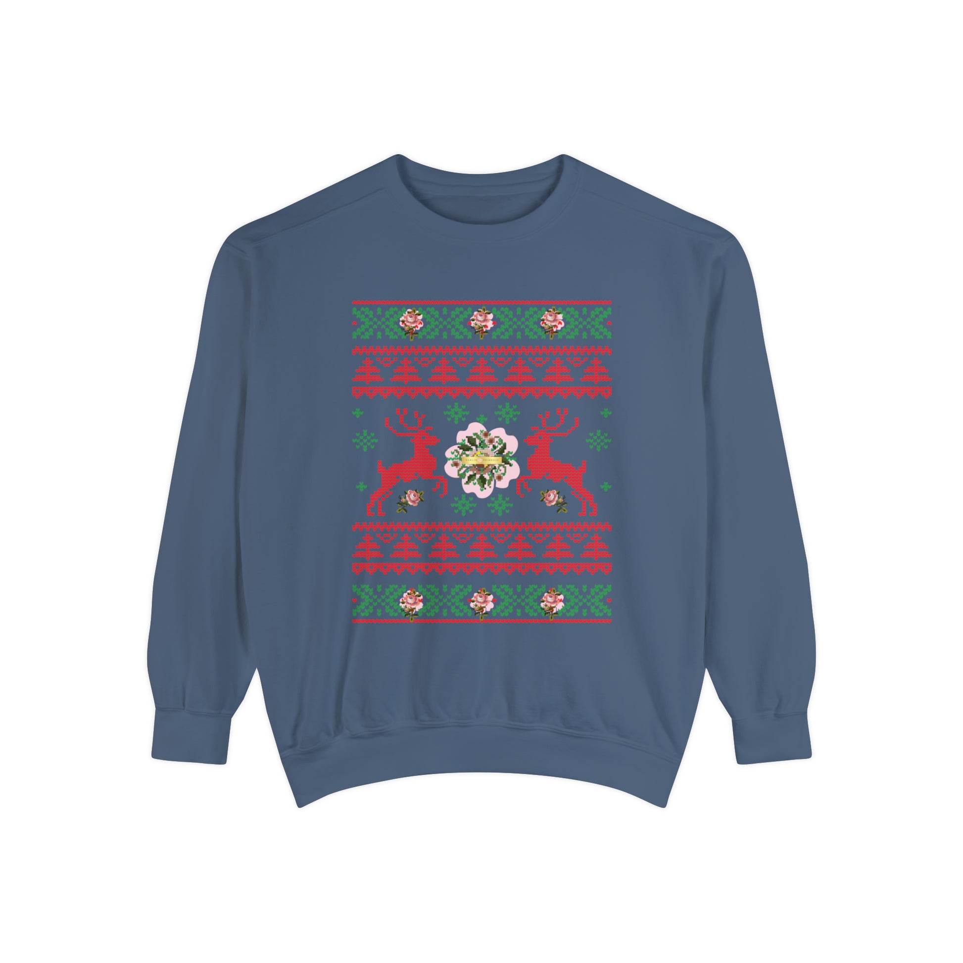 Reindeer on Roses - Unisex Garment-Dyed Sweatshirt - Darlin Primrose