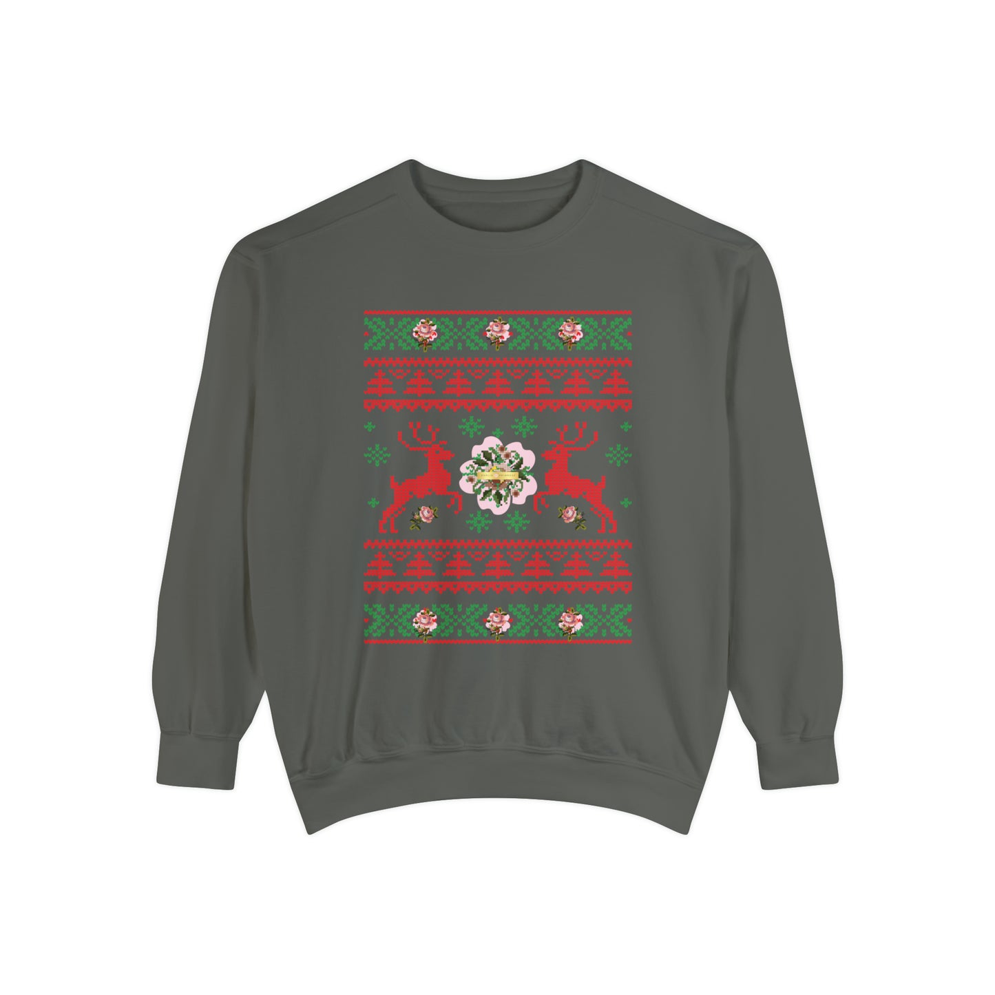 Reindeer on Roses - Unisex Garment-Dyed Sweatshirt - Darlin Primrose