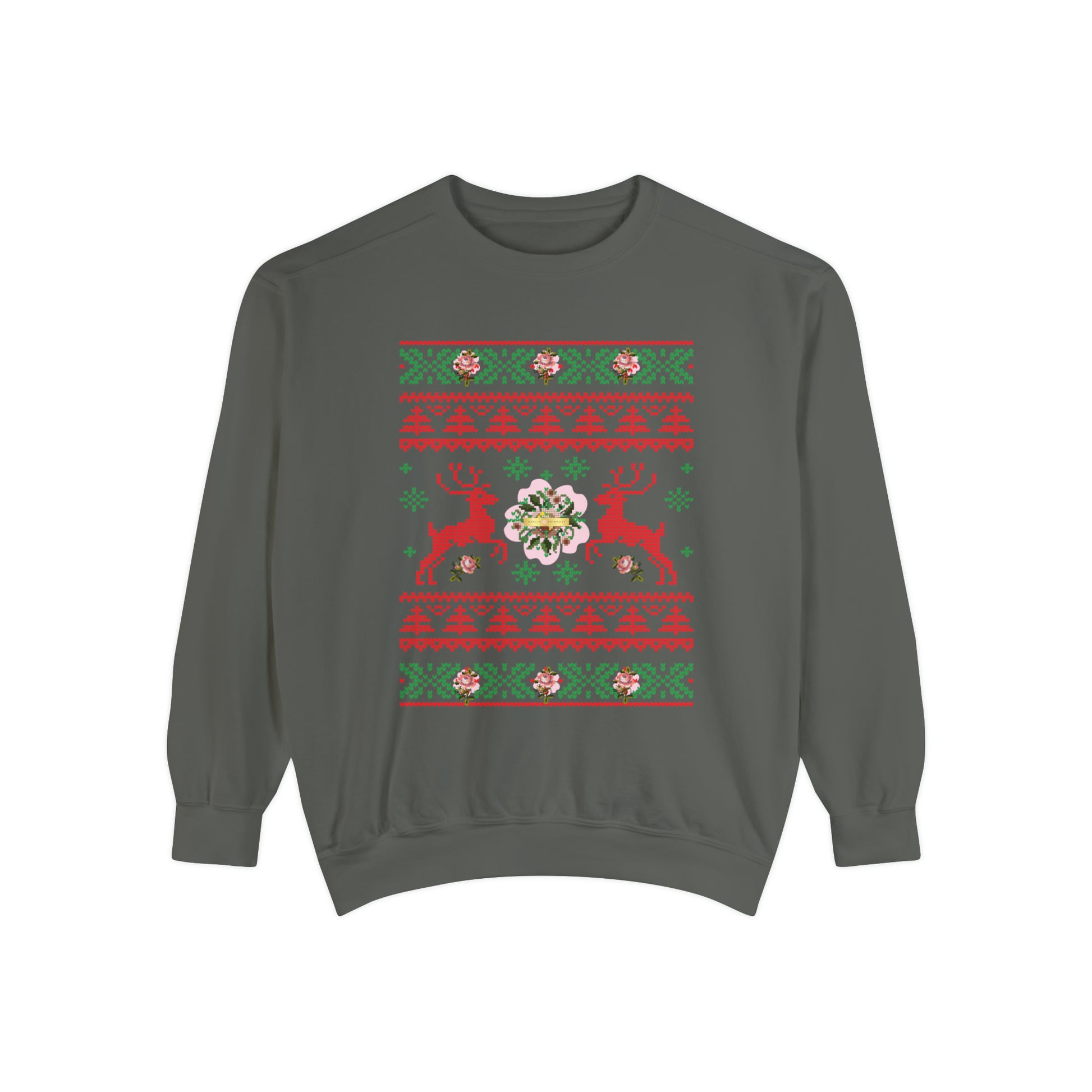 Reindeer on Roses - Unisex Garment-Dyed Sweatshirt - Darlin Primrose
