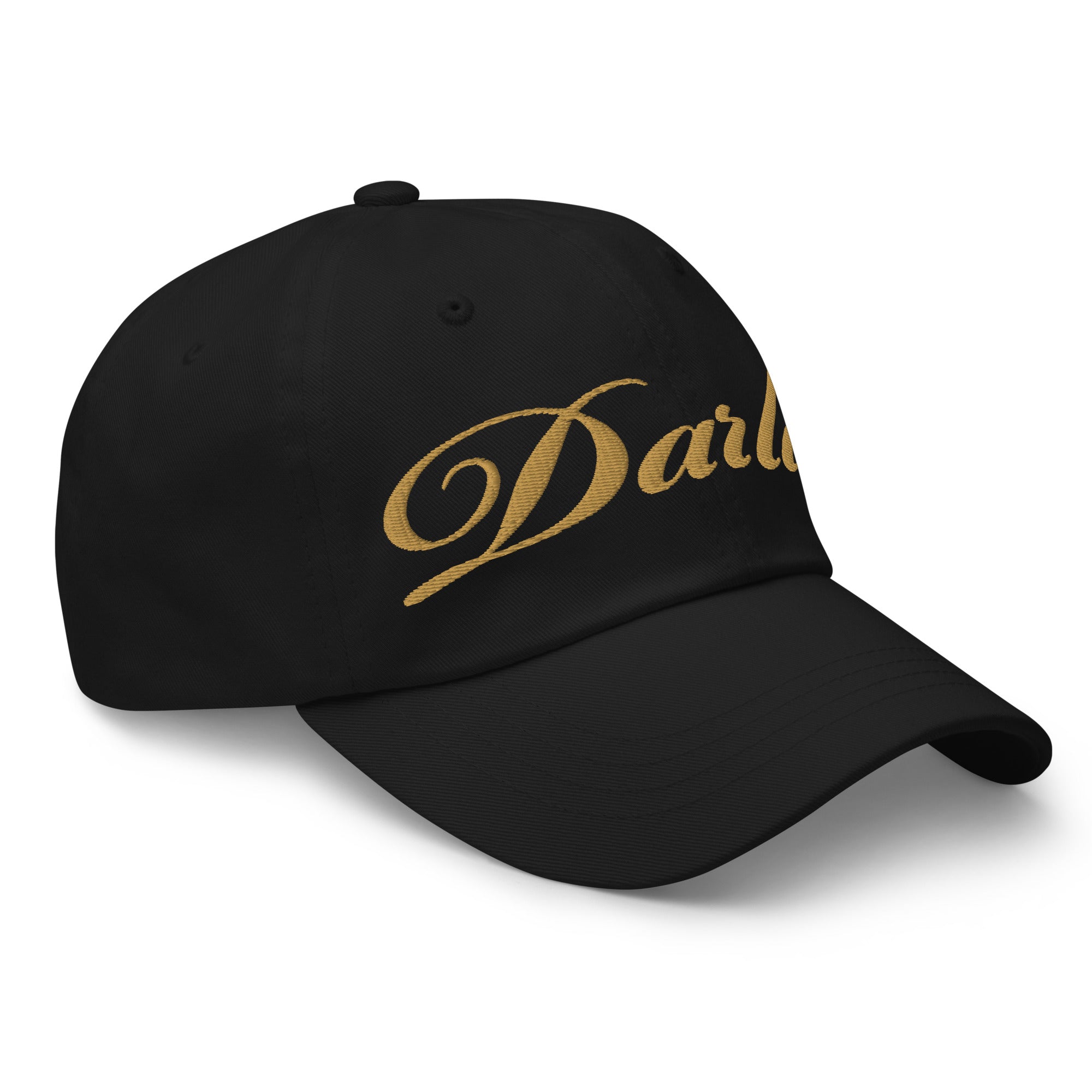 Side view of DARLIN® Original Script Black Hat