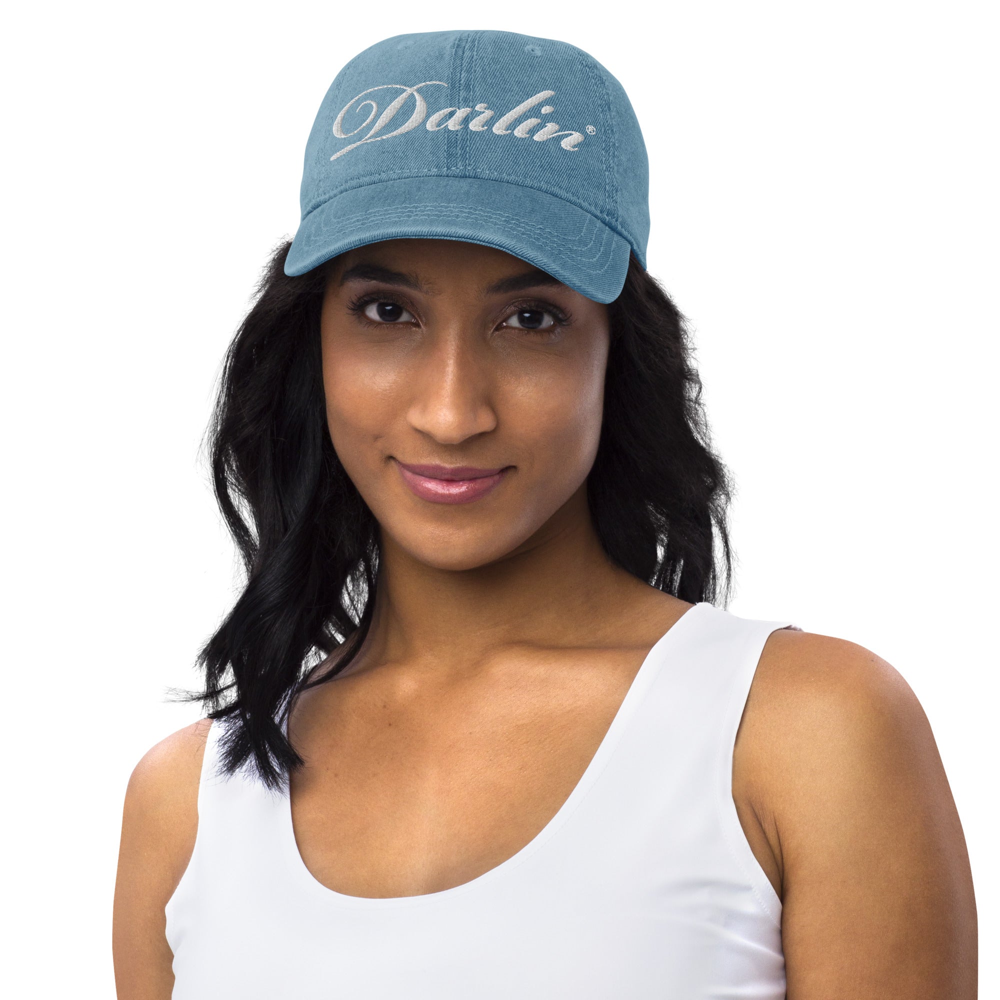 DARLIN® Original Script Denim Hat with cream embroidery