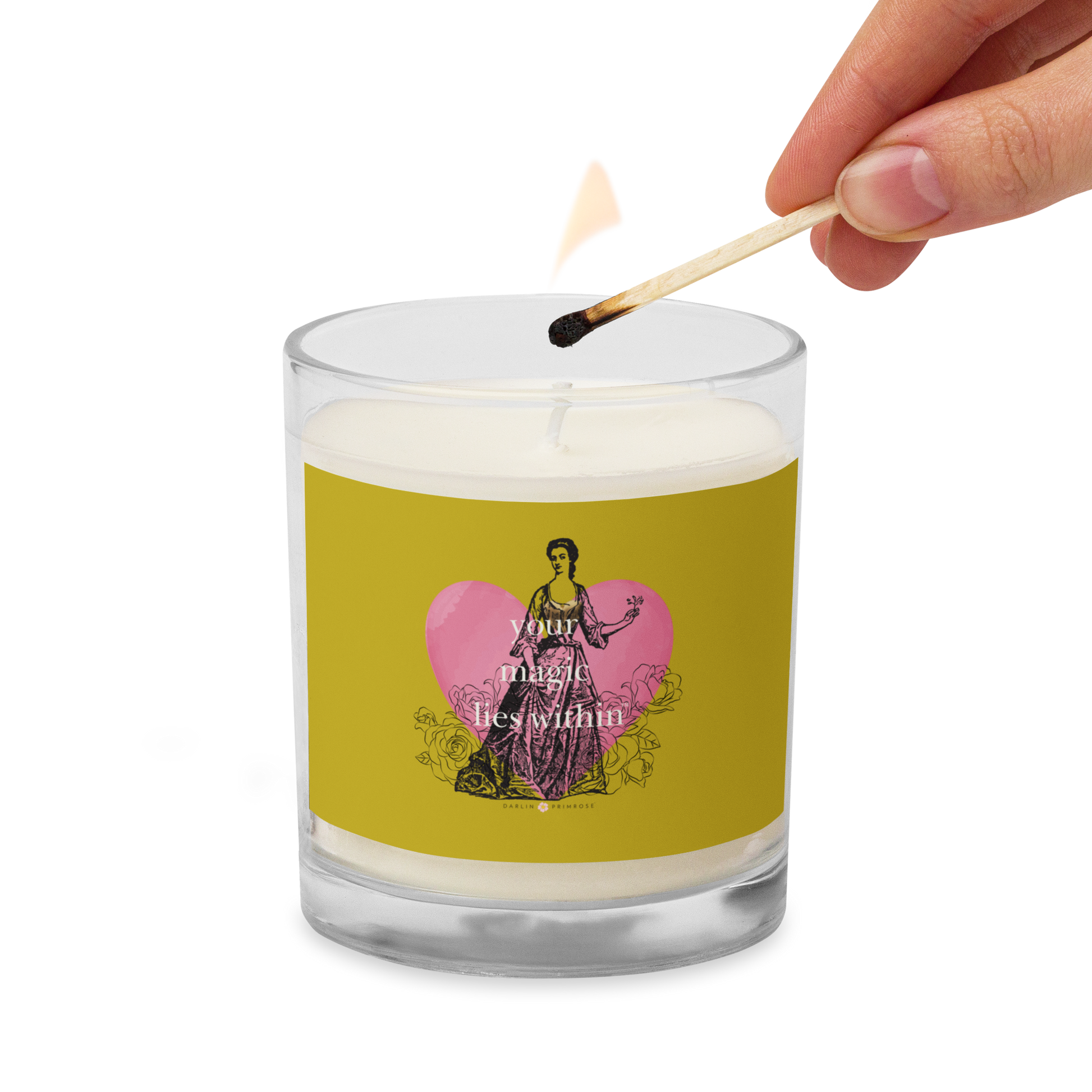 Your MAGIC lies within™ Vintage ™ Vintage Gold-Glass jar soy wax candle - Darlin Primrose