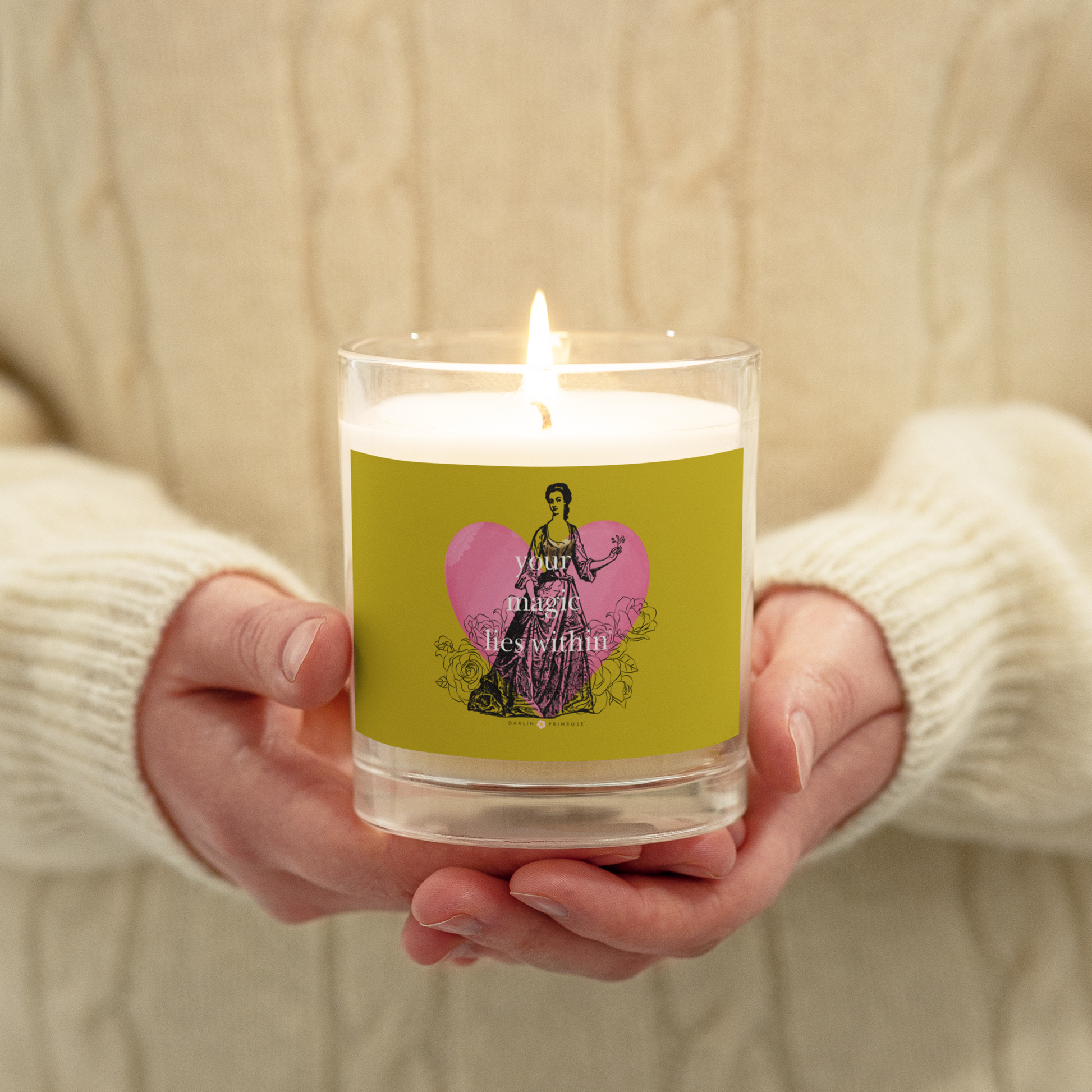 Your MAGIC lies within™ Vintage ™ Vintage Gold-Glass jar soy wax candle - Darlin Primrose