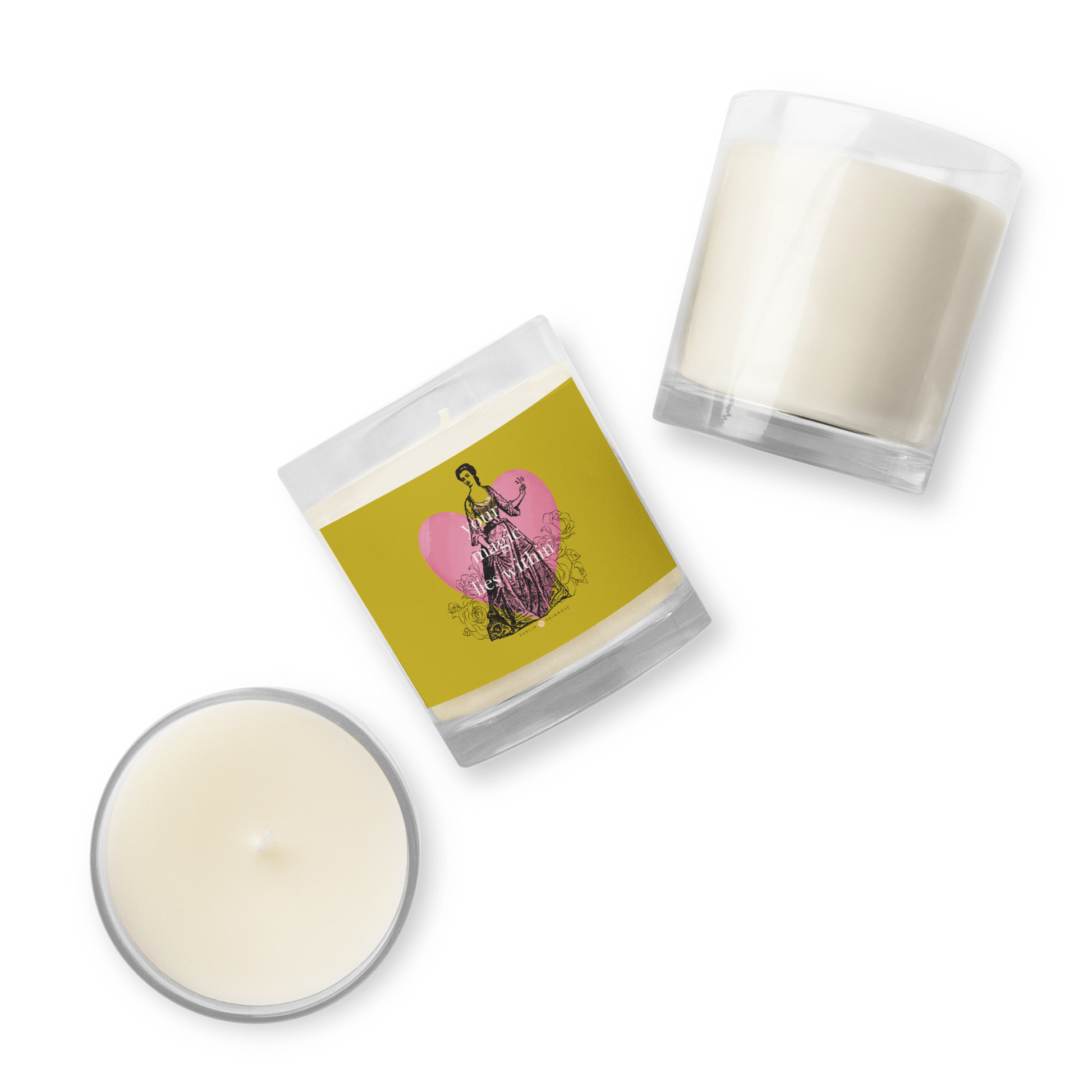 Your MAGIC lies within™ Vintage ™ Vintage Gold-Glass jar soy wax candle - Darlin Primrose