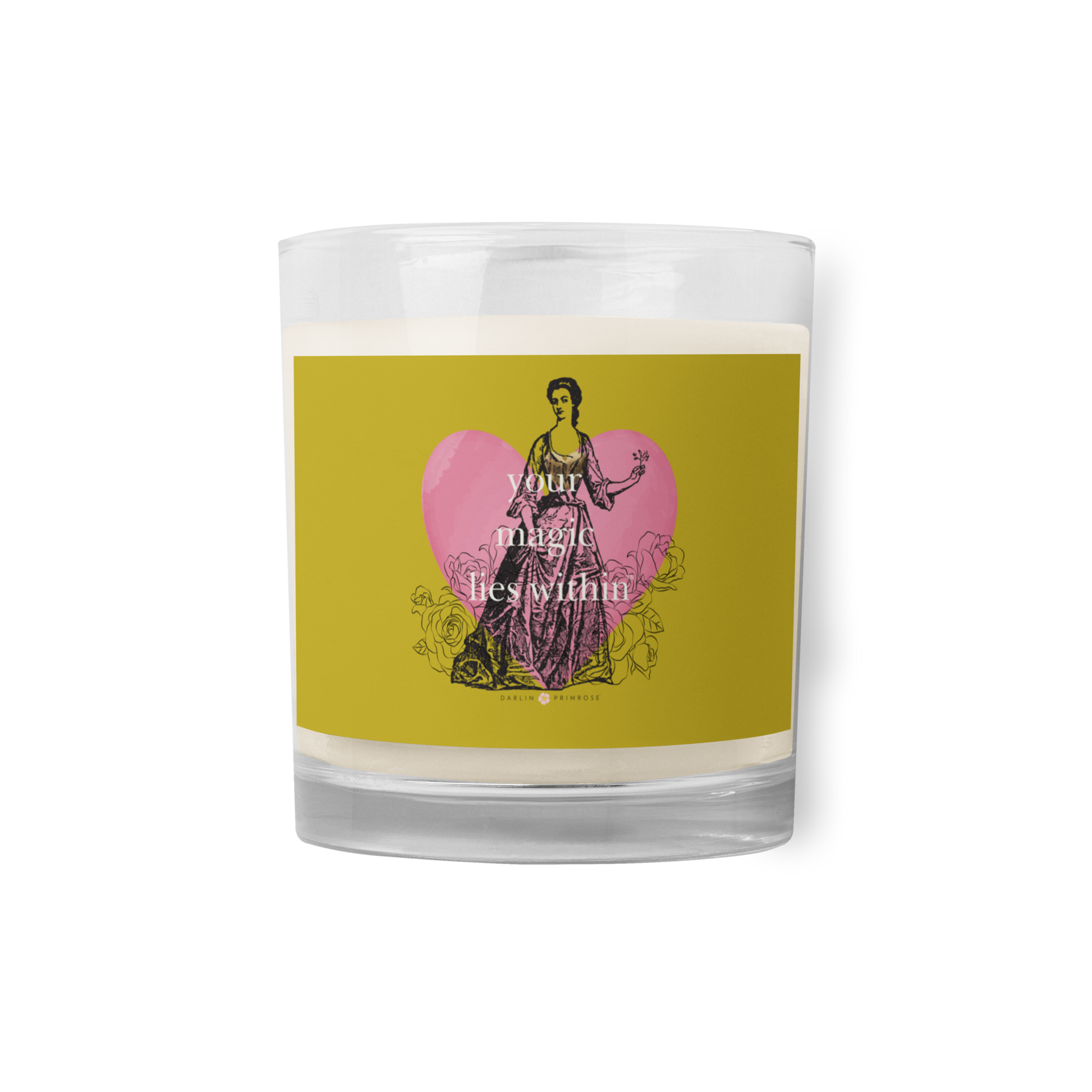 Your MAGIC lies within™ Vintage ™ Vintage Gold-Glass jar soy wax candle - Darlin Primrose