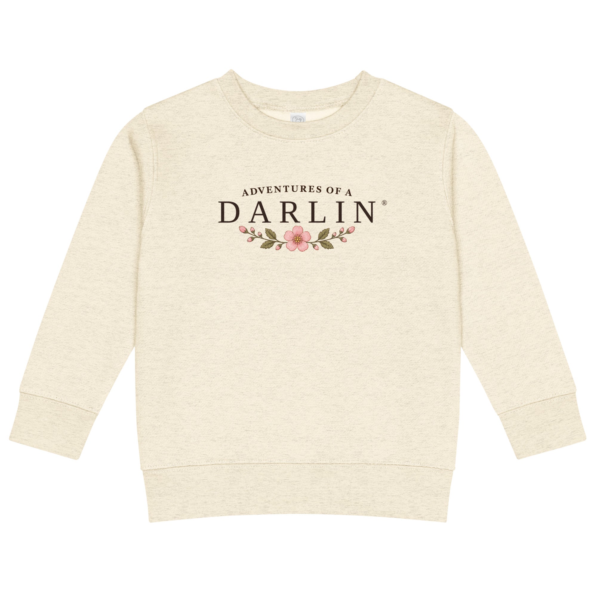 Adventures of a DARLIN® cream kids crewneck with vintage pink primrose design