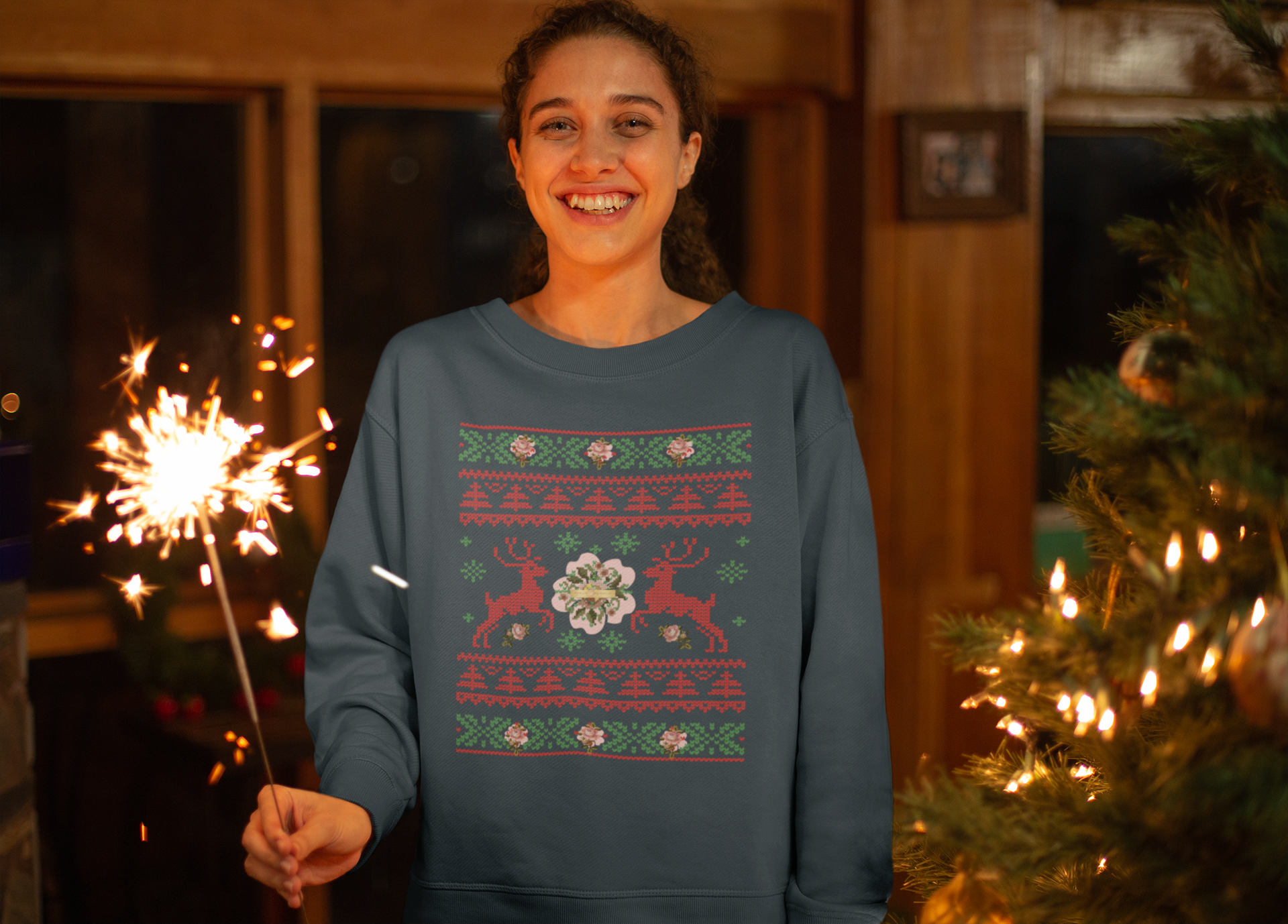 Reindeer on Roses Print - Unisex Sweatshirt - Darlin Primrose