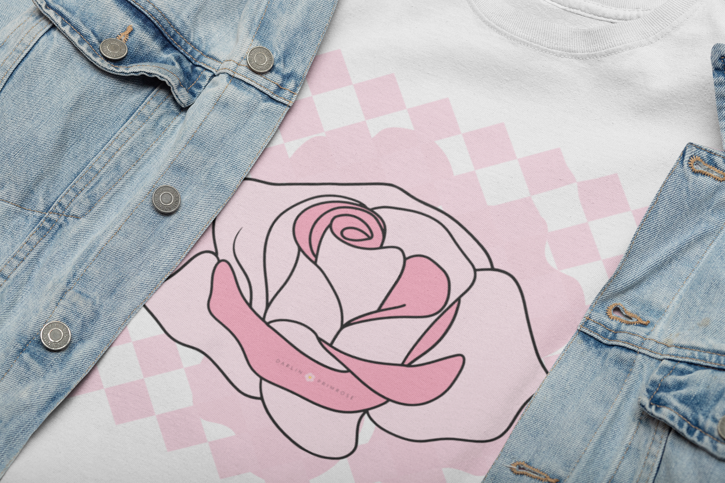 Checkered Rose -Graphic Tee - Darlin Primrose™