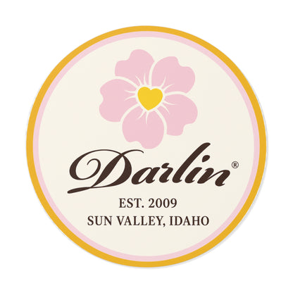 DARLIN® Script Heritage Sticker with original script mark, Primrose flower, EST. 2009 and Sun Valley, Idaho 