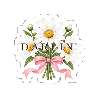 DARLIN® wordmark sticker with white daisies 