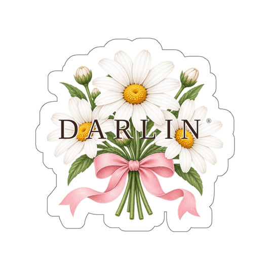DARLIN® wordmark sticker with white daisies 