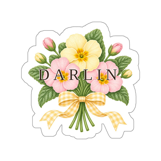 DARLIN® Primrose floral sticker with signature wordmark