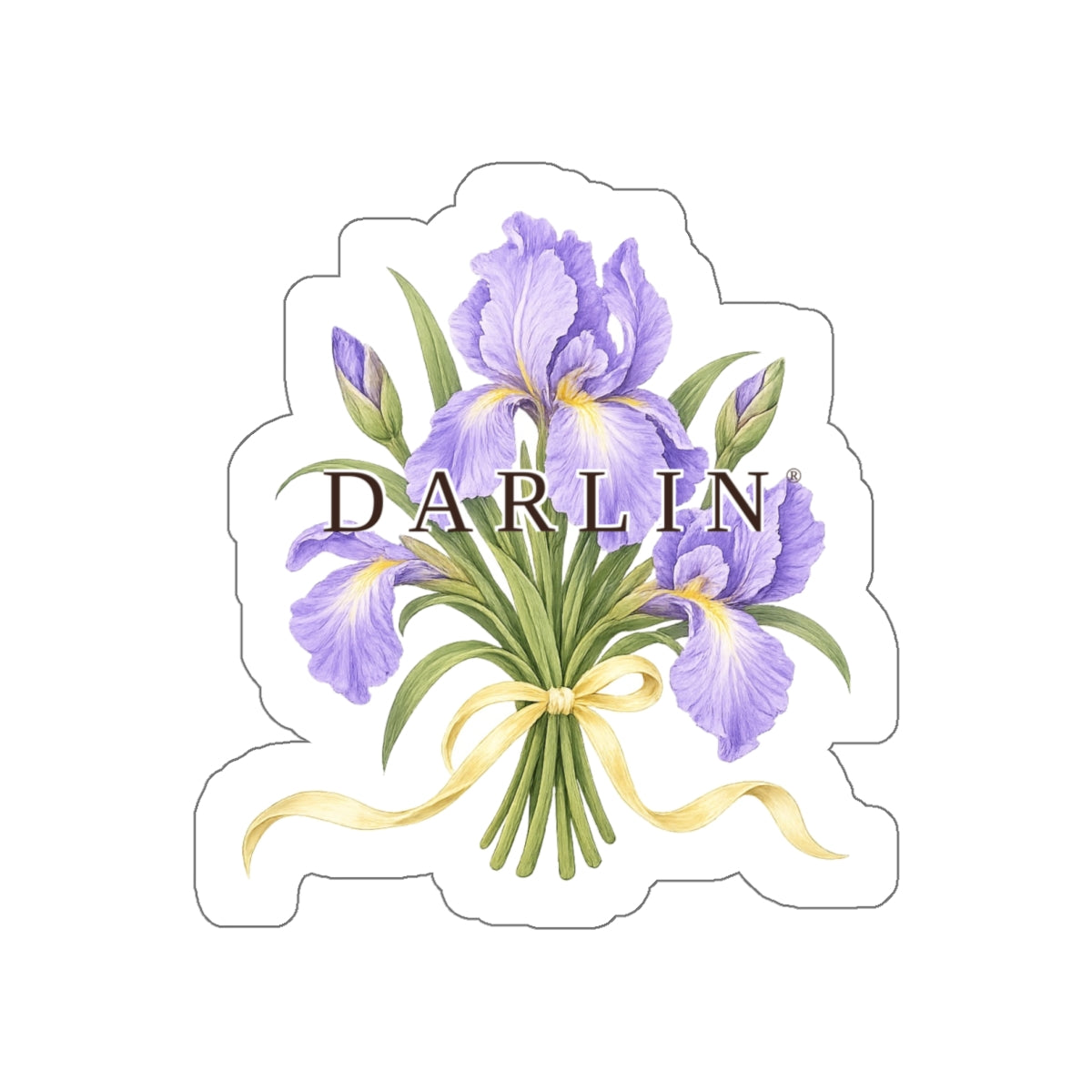 DARLIN® wordmark sticker with purple iris blooms