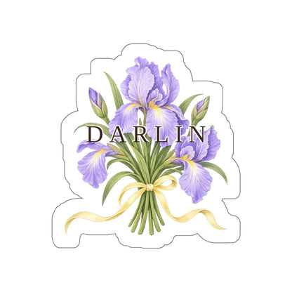 DARLIN® wordmark sticker with purple iris blooms