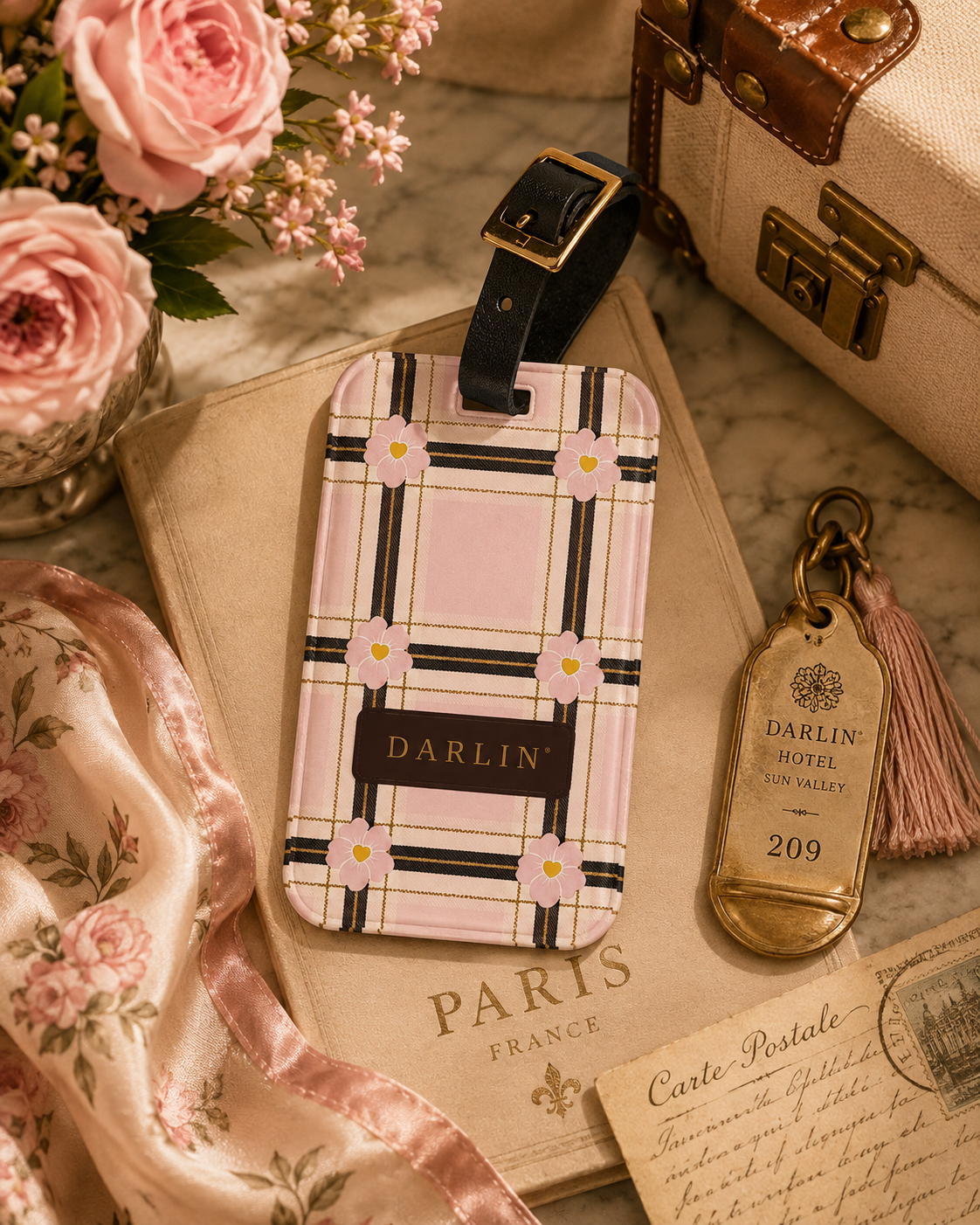 The DARLIN® Primrose Plaid Luggage Tag