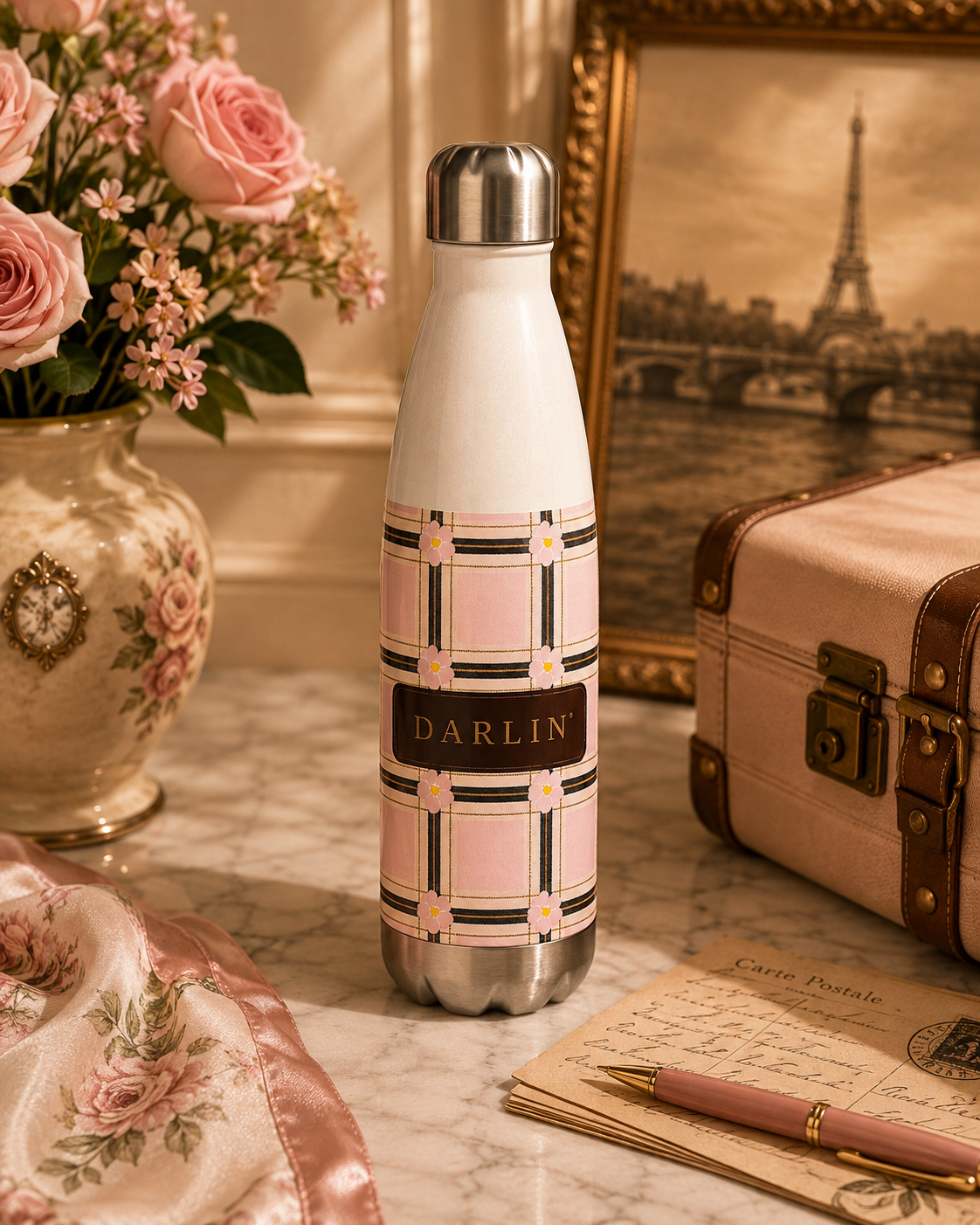 The DARLIN® Primrose Plaid Water Bottle