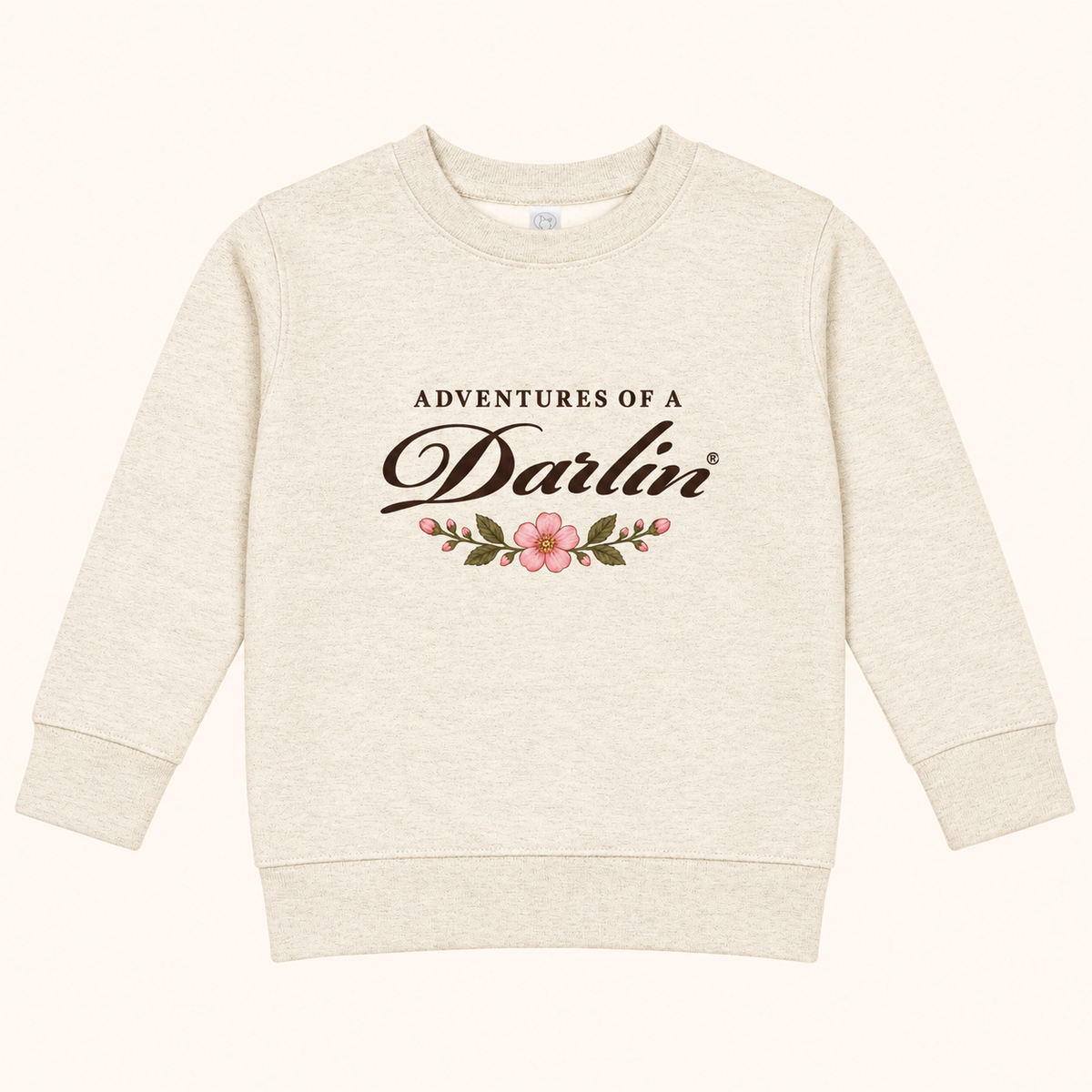 Adventures of a DARLIN® cream kids crewneck with pink primrose floral design