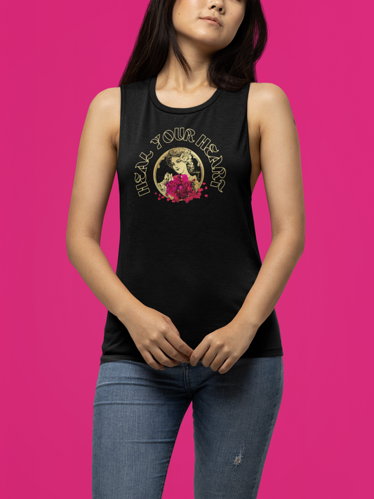 HEAL YOUR HEART-Women's Flowy Scoop Muscle Tank - Darlin Primrose