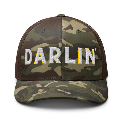 Darlin® Camouflage Trucker Hat Front View with Signature Logo  
