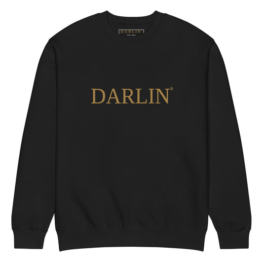 The DARLIN® Crew in Black crafted from premium 3-end fleece with embroidered DARLIN® wordmark
