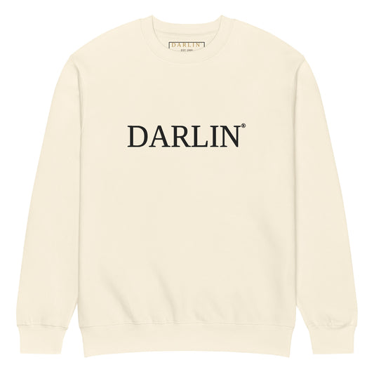 The DARLIN® Crew in Cream crafted from premium 3-end fleece with embroidered DARLIN® wordmark