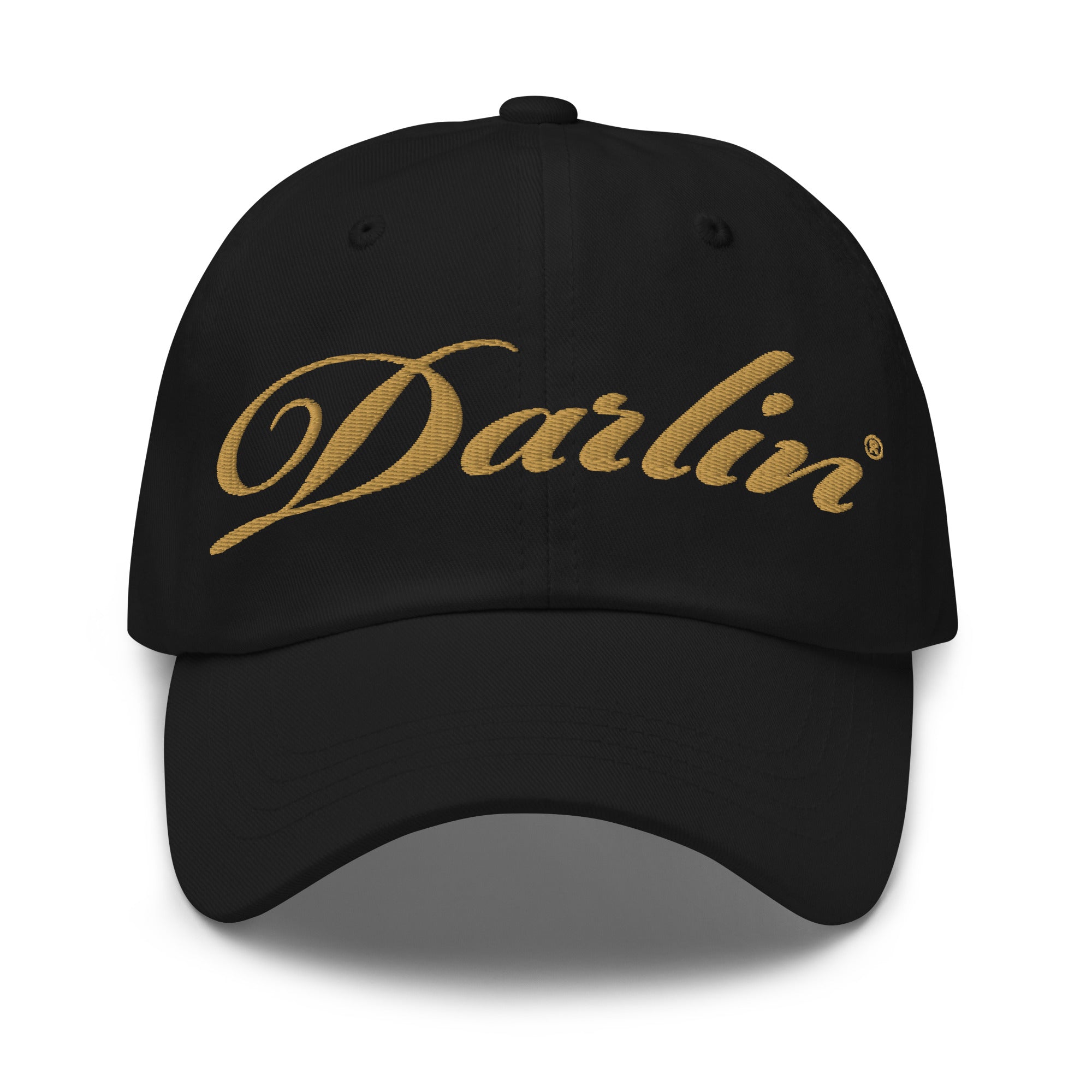 DARLIN® Original Script Black Hat with Old Gold embroidery