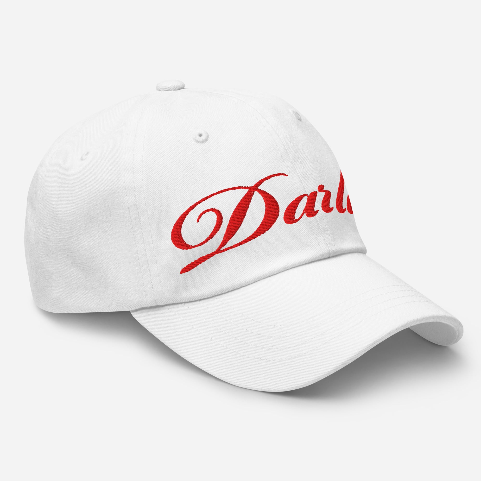 Side view of DARLIN® Original Script White Hat