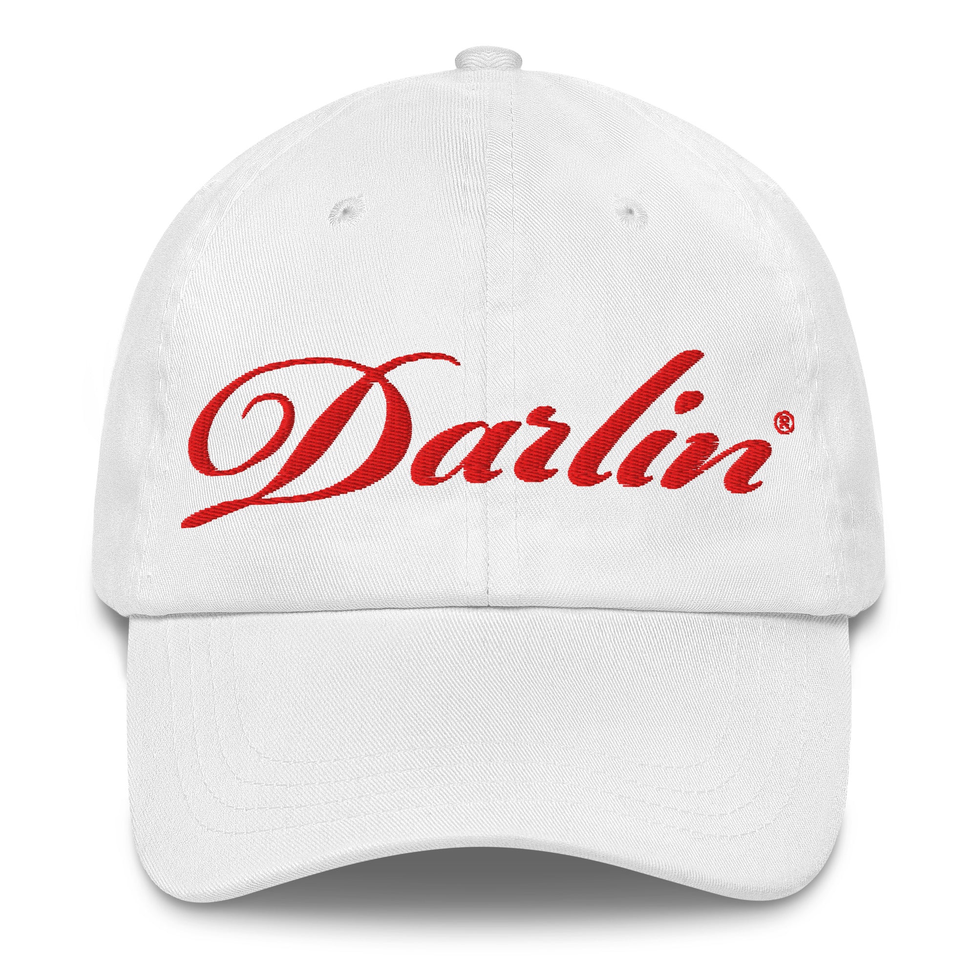 DARLIN® Original Script White Hat with red embroidery
