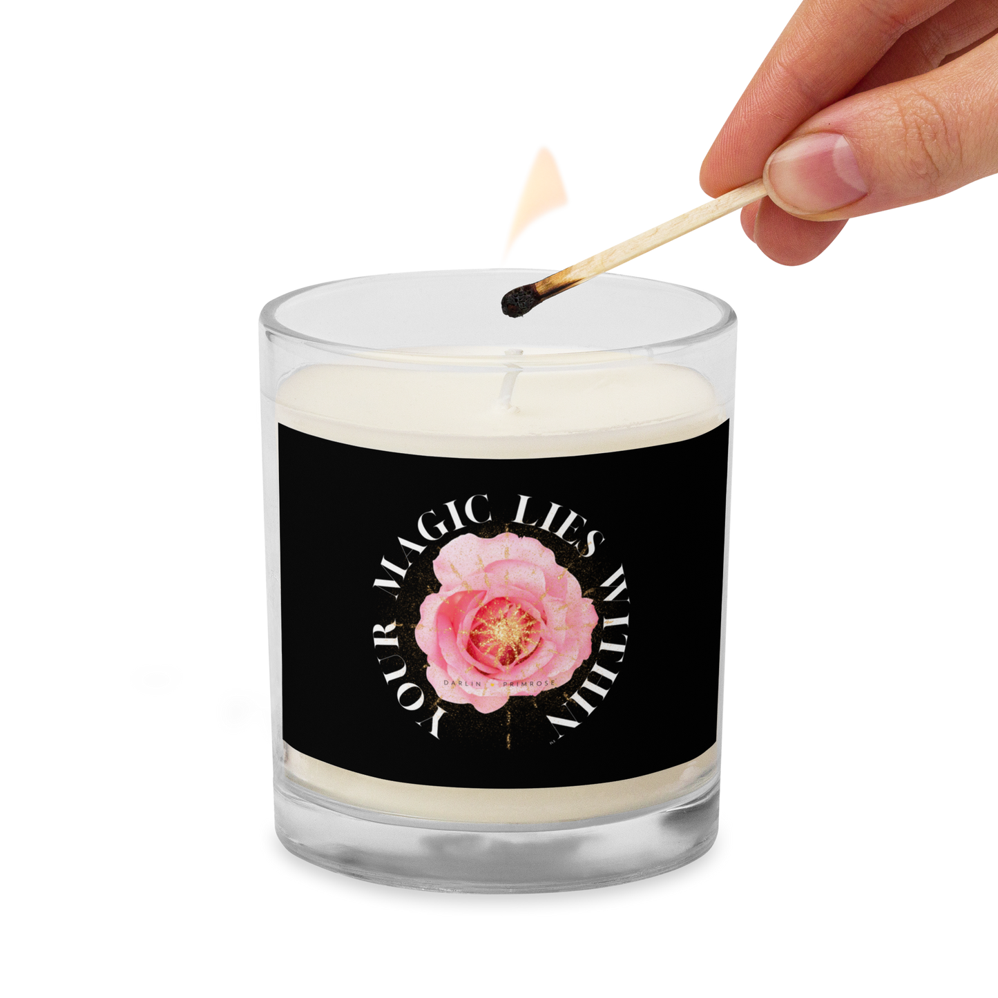 Your MAGIC lies within™ Radiant Rose ( Black) Glass jar soy wax candle - Darlin Primrose