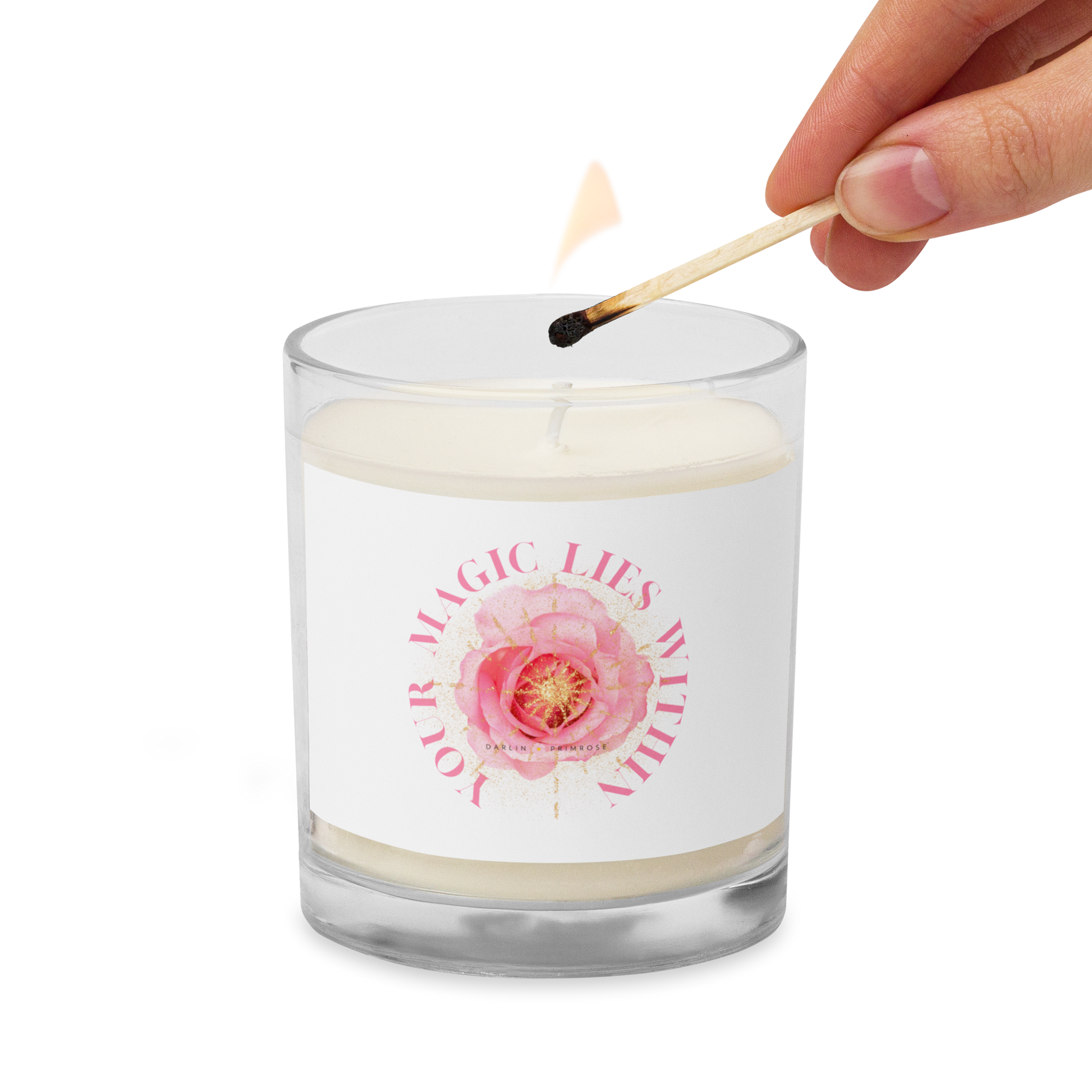 Your MAGIC lies within™ Radiant Rose ( White) Glass jar soy wax candle - Darlin Primrose