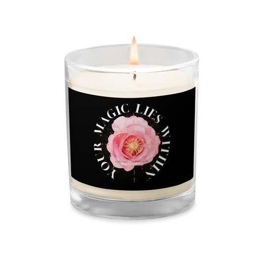 Your MAGIC lies within™ Radiant Rose ( Black) Glass jar soy wax candle - Darlin Primrose