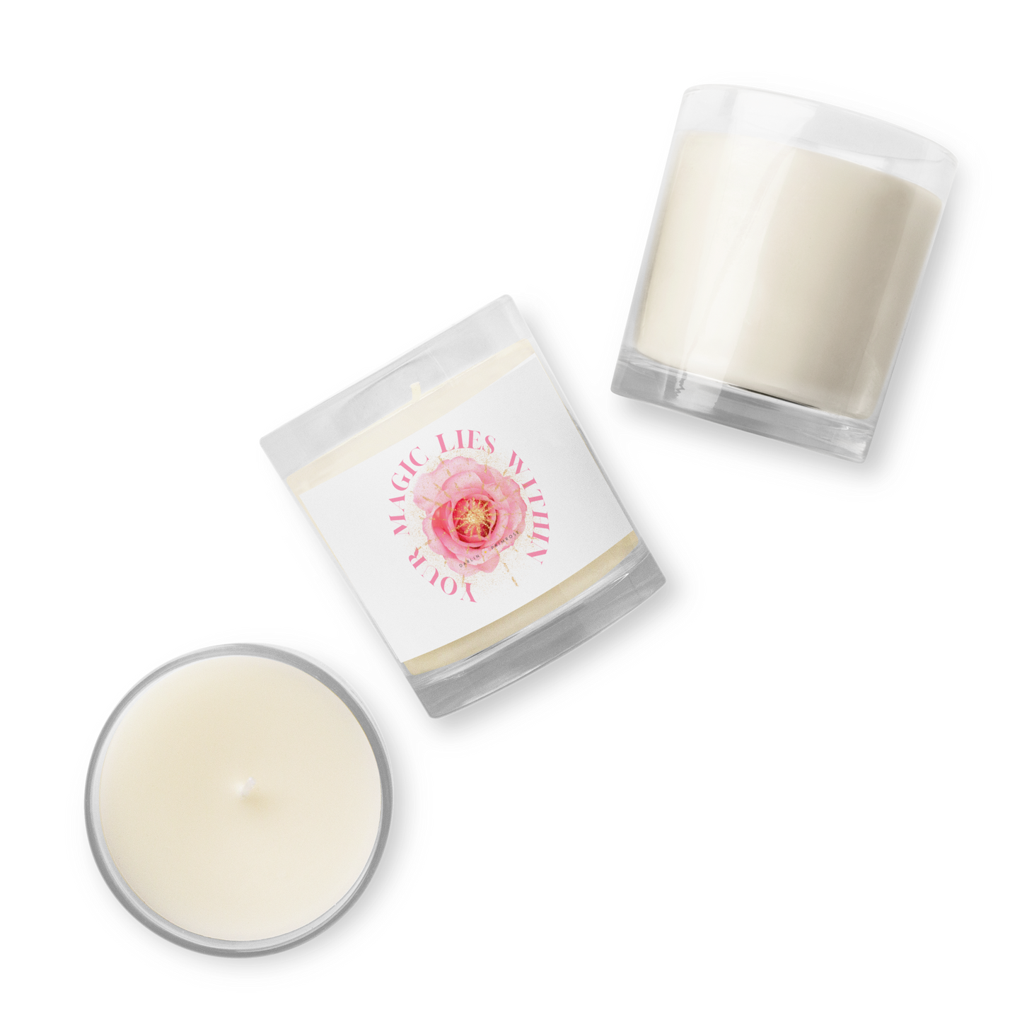 Your MAGIC lies within™ Radiant Rose ( White) Glass jar soy wax candle - Darlin Primrose