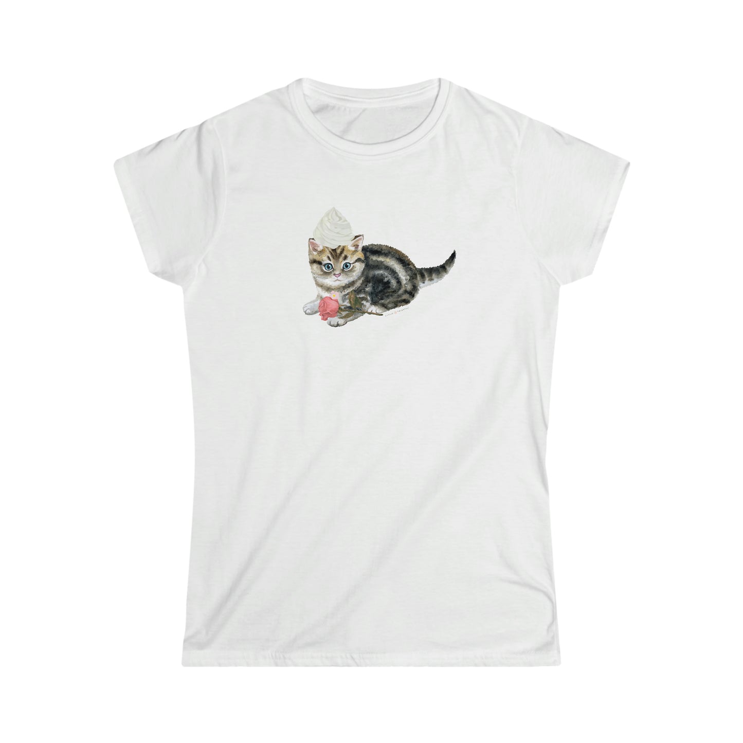 Whipped Cream on Kitten W Pink Rose- Woman's Softstyle Tee- Darlin Primrose™