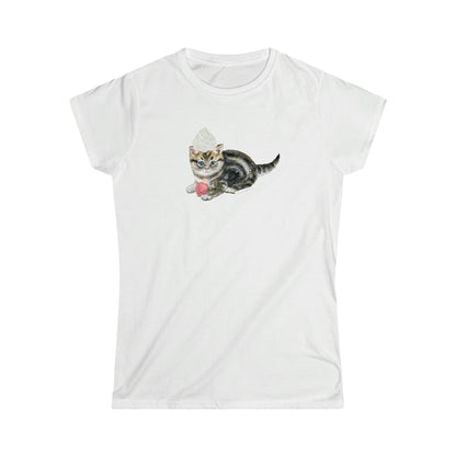 Whipped Cream on Kitten W Pink Rose- Woman's Softstyle Tee- Darlin Primrose™