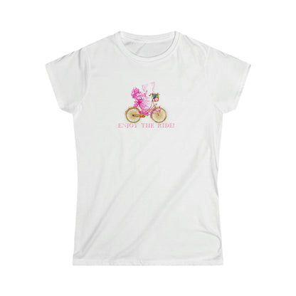 Enjoy the RIDE! White Tee w Dark Pink Detail - Darlin Primrose