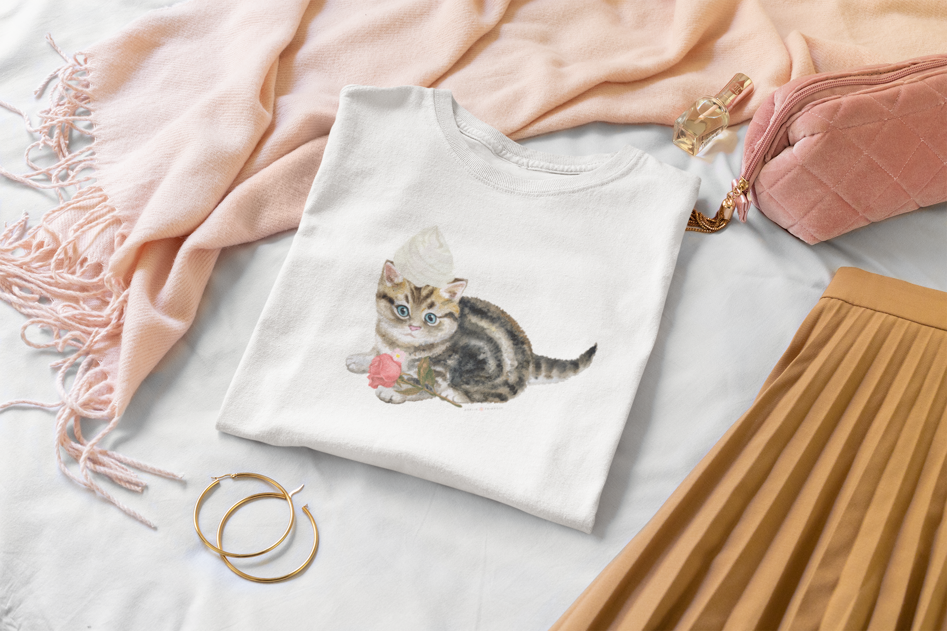 Whipped Cream on Kitten W Pink Rose- Woman's Softstyle Tee- Darlin Primrose™