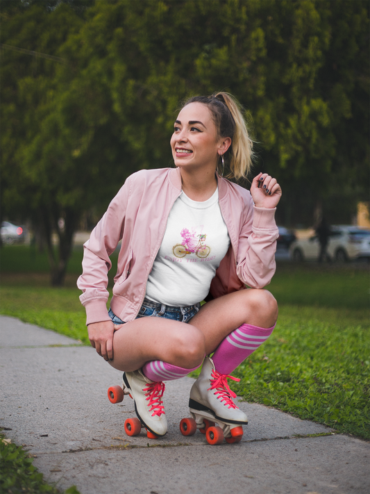 Enjoy the RIDE! White Tee w Dark Pink Detail - Darlin Primrose