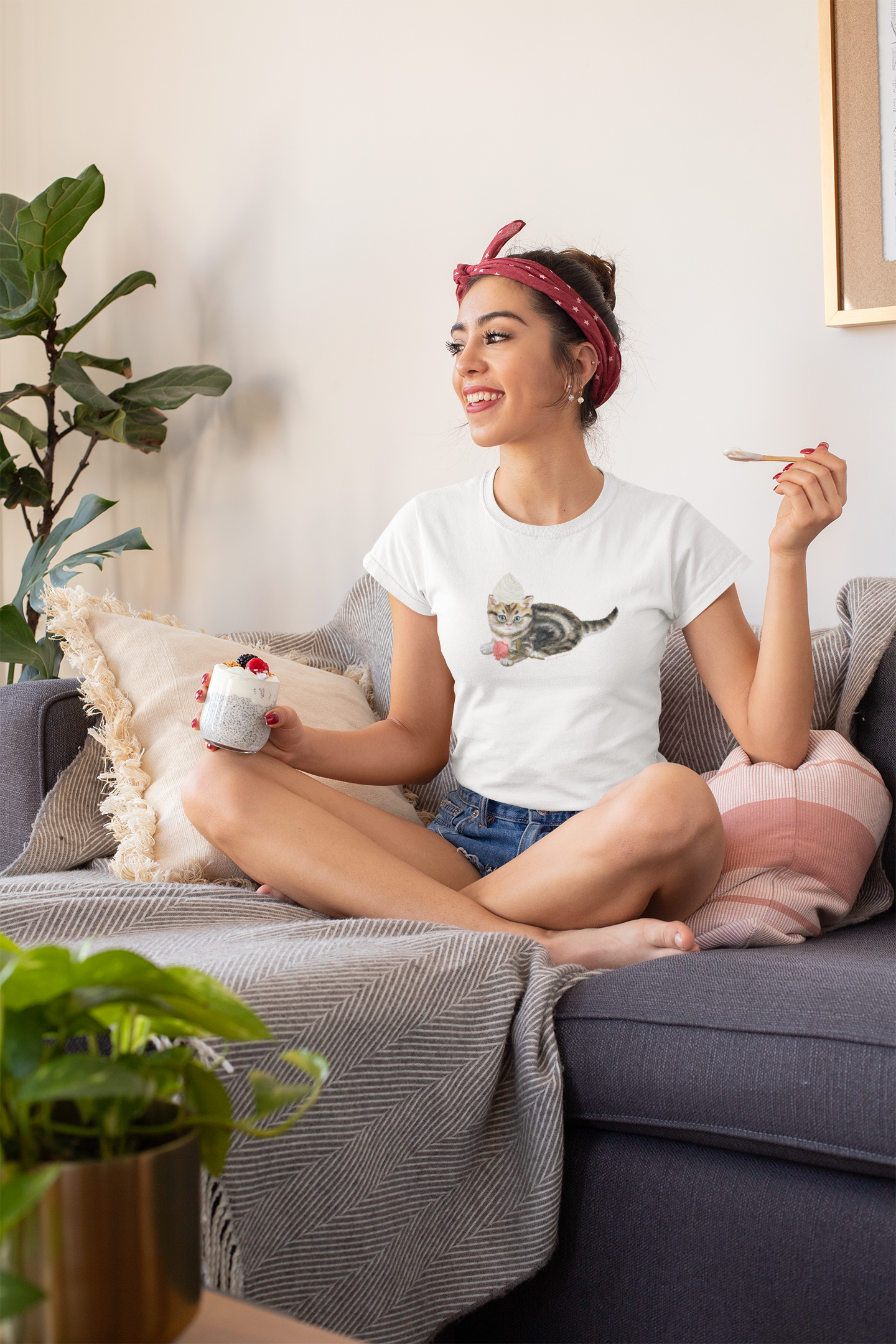 Whipped Cream on Kitten W Pink Rose- Woman's Softstyle Tee- Darlin Primrose™