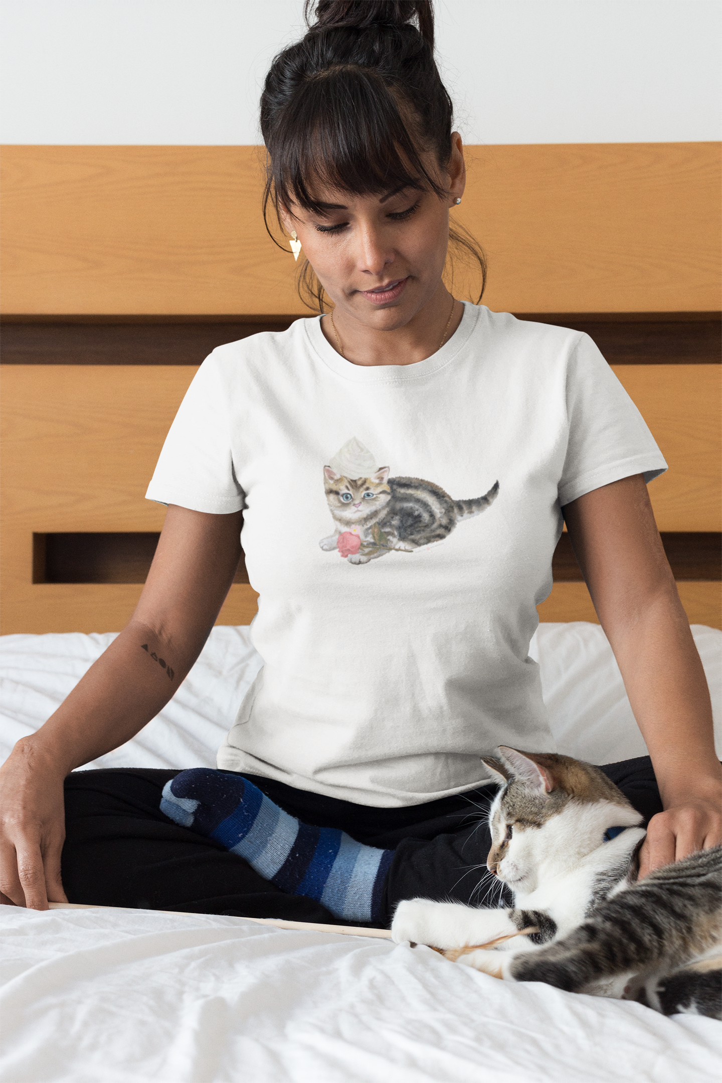 Whipped Cream on Kitten W Pink Rose- Woman's Softstyle Tee- Darlin Primrose™